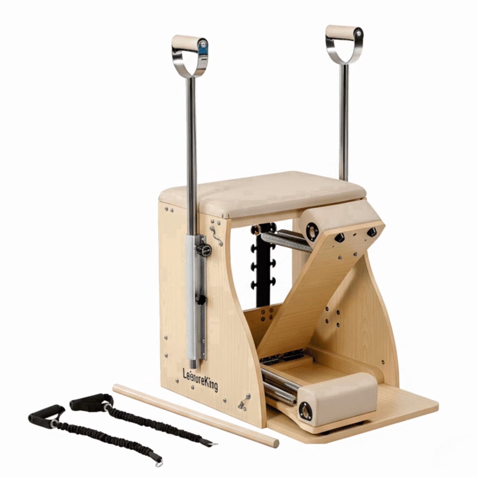 LeisureKing Pilates Chair,Combo Chair with Handles for Home Workouts, Split Pedals Yoga Fitness Trainer, Easy Assembly Pilates Reformer Machine for Studio, Gym, Pilates Workout, Beige