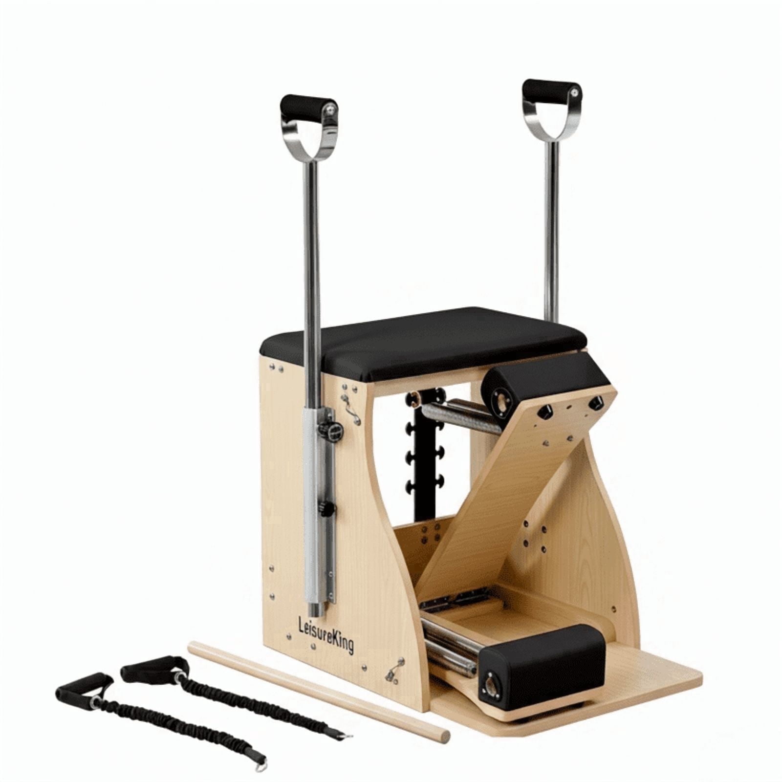 LeisureKing Pilates Combo Chair for Home Workouts, Wunda Chair with 5-Level Handles, Split Pedals, Resistance Bands, for Studio, Gym, Pilates Workout, Rehabilitation Exercises, Easy Assembly, Black