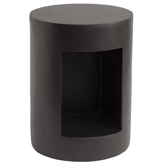 LeisureMod 14" Wide Round Side Table in Fiberstone with Open Storage Compartment and Painted Finish Indoor Outdoor Use Modern Home, Living Room, Bedroom, Patio, Garden Nook Collection in Black