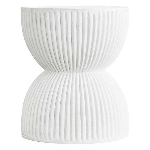 LeisureMod 15" Wide Side Table in Painted Fiberstone with Hourglass Design No Assembly for Modern Home, Living Room, Patio, Indoor and Outdoor Use Spire Collection in White