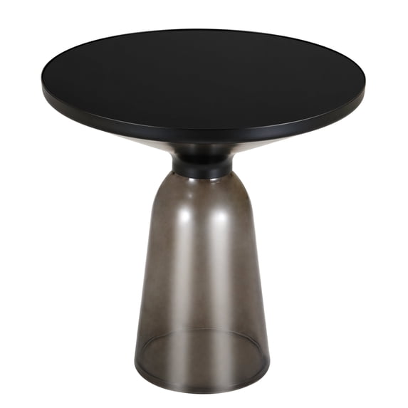 LeisureMod 19" Round End/Side Table with Glass Top and Black Powder-Coated Iron Rim Tempered Glass Pedestal Base No Assembly for Modern Home, Living Room Tully Collection in Grey/Black