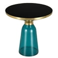 thumbnail image 1 of LeisureMod 19" Round End/Side Table with Glass Top and Brushed Gold Iron Rim Tempered Glass Pedestal Base No Assembly for Modern Home, Living Room Tully Collection in Blue/Black, 1 of 17