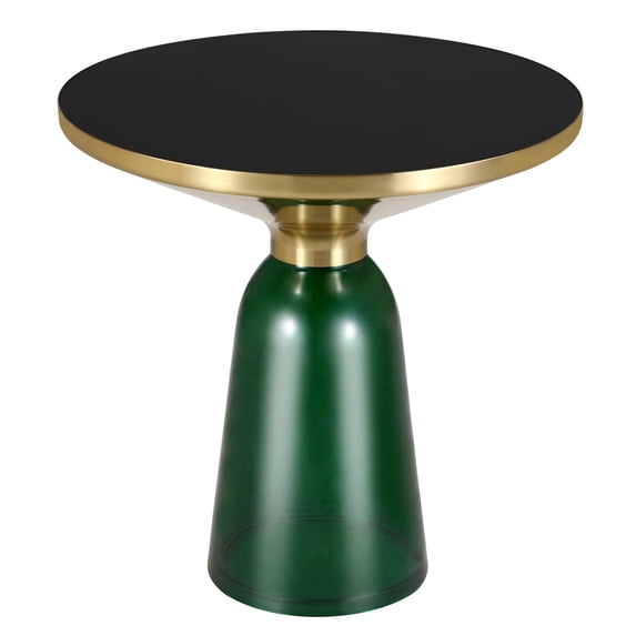 LeisureMod 19" Round End/Side Table with Glass Top and Brushed Gold Iron Rim Tempered Glass Pedestal Base No Assembly for Modern Home, Living Room Tully Collection in Green/Black