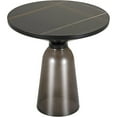 thumbnail image 1 of LeisureMod 19" Round End/Side Table with Sintered Stone Top and Black Powder-Coated Iron Rim Tempered Glass Pedestal Base No Assembly for Modern Home, Living Room Tully Collection in Grey/Black Stone, 1 of 10