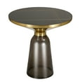 thumbnail image 1 of LeisureMod 19" Round End/Side Table with Sintered Stone Top and Brushed Gold Iron Rim Tempered Glass Pedestal Base No Assembly for Modern Home, Living Room Tully Collection in Grey/Black Stone, 1 of 18