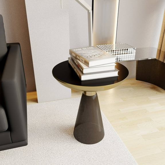 LeisureMod 19" Round Side Table with Glass Top and Base End Table Brushed Gold Iron Support Indoor Use for Modern Home, Living Room Hyalus Collection