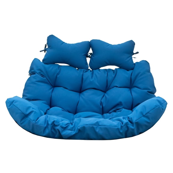 LeisureMod Wicker Double Hanging Egg Chair with Plush Cushions, 2-Person Folding Rattan Patio Swing Chair for Indoor & Outdoor Use, Backyard, Porch or Garden, Blue