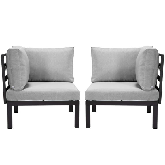 LeisureMod 2-Piece Corner Chair Loveseat Upholstered in Polyester with Powder-Coated Aluminum Frame and Removable Cushion Hamilton Collection in Light Grey
