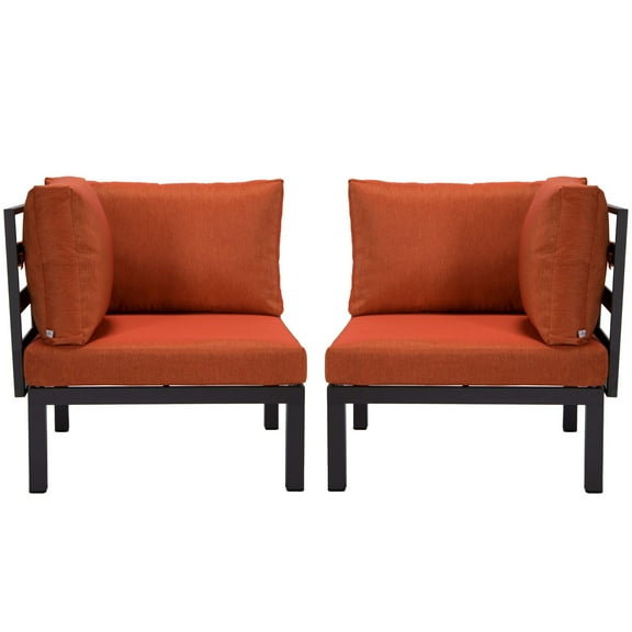 LeisureMod 2-Piece Corner Chair Loveseat Upholstered in Polyester with Powder-Coated Aluminum Frame and Removable Cushion Hamilton Collection in Orange