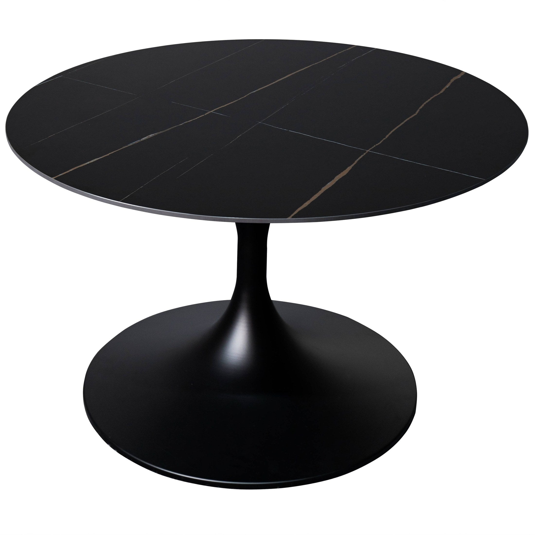 Verve 24" Black Marble Round Coffee Table with Stainless Steel Base