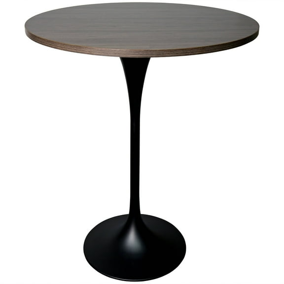 LeisureMod 27" Round Bar Height Dining Table with MDF Top Pub Table and Black Stainless Steel Pedestal Base for Modern Kitchen and Dining Room Verve Collection in Dark Walnut