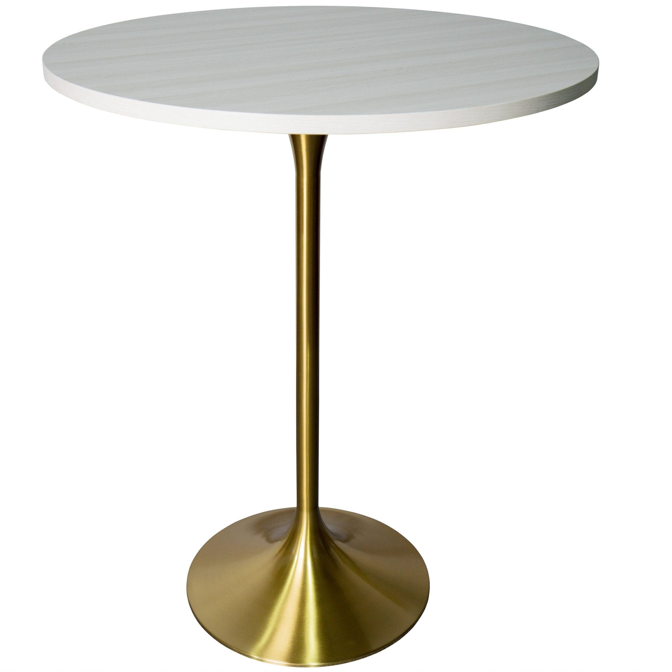 Light Natural Wood Round Bar Height Table with Gold Pedestal Base