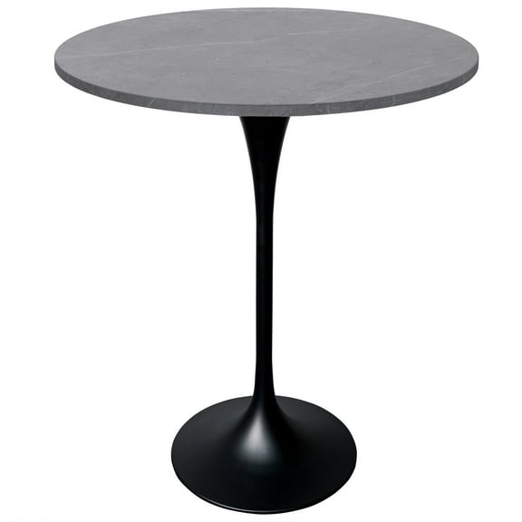 LeisureMod 27" Round Bar Height Dining Table with Sintered Stone Top Pub Table and Black Stainless Steel Pedestal Base for Modern Kitchen and Dining Room Verve Collection in Marble Grey