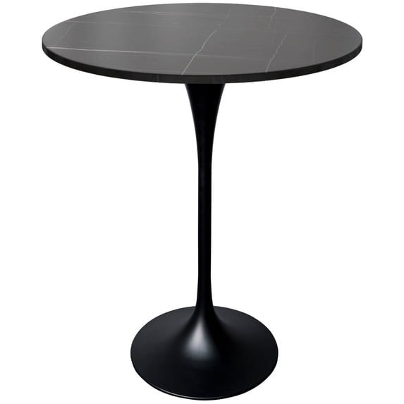 LeisureMod 27" Round Bar Height Dining Table with Sintered Stone Top Pub Table and Black Stainless Steel Pedestal Base for Modern Kitchen and Dining Room Verve Collection in Black Marbleized