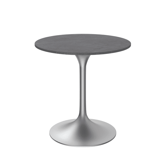 LeisureMod Verve 27" Round Dining Table, Mid-Century Modern Sintered Stone Top Dining Table with Silver Stainless Steel Pedestal Table Base for Kitchen and Dining Room, Grey