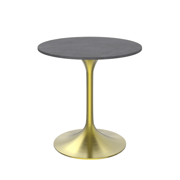 LeisureMod 27" Round Dining Table with MDF Top and Brushed Gold Stainless Steel Pedestal Base Seats 2-3 Person for Modern Home, Kitchen, Cafes Verve Collection Grey