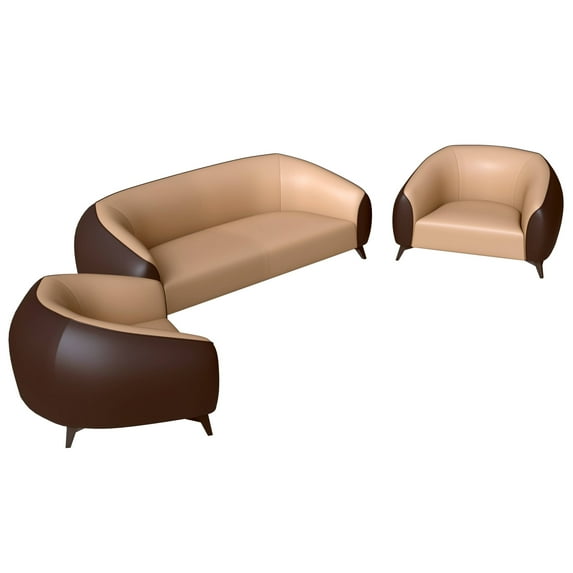 LeisureMod 3-Piece Sofa Set with 2 Single-Seater and a Three-Seater Couch Upholstered in Vegan Leather with Steel Legs Foam Filled Cushion for Modern Home Opula Series in Brown