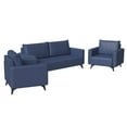 thumbnail image 1 of LeisureMod 3-Piece Sofa Set with 2 Single-Seater and a Three-Seater Wide Couch Upholstered in Leather with Stainless Steel Legs Removable Back Cushion and Foam Filled Seat Inno Series in Dark Blue, 1 of 12