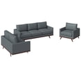 thumbnail image 1 of LeisureMod 3-Piece Sofa Set Upholstered in Leather with Birch Wood Base for Modern Home, Living Room, Offices Chester Collection in Grey, 1 of 8