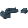 thumbnail image 1 of LeisureMod 3-Piece Sofa Set Upholstered in Leather with Birch Wood Base for Modern Home, Living Room, Offices Chester Collection in Navy Blue, 1 of 8