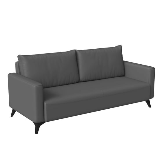 LeisureMod 3 Seater Sofa Upholstered Leather Couch with Stainless Steel Legs Removable Back Cushion and Foam Filled Seat Inno Series in Grey