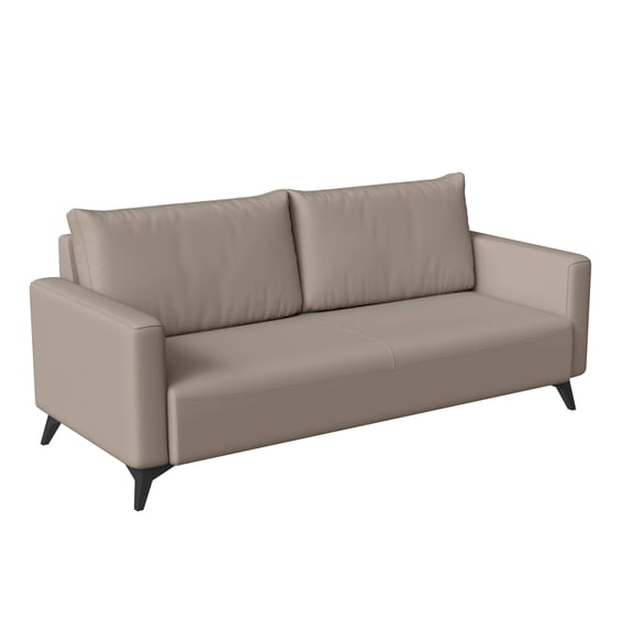 LeisureMod 3 Seater Sofa Upholstered Leather Couch with Stainless Steel Legs Removable Back Cushion and Foam Filled Seat Inno Series in Taupe