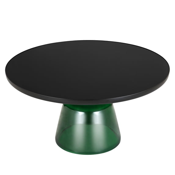 LeisureMod 30" Round Coffee Table with Glass Top and Black Powder-Coated Iron Rim Tempered Glass Pedestal Base No Assembly for Modern Home, Living Room Tully Collection in Green/Black