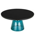 thumbnail image 1 of LeisureMod 30" Round Coffee Table with Glass Top and Black Powder-Coated Iron Rim Tempered Glass Pedestal Base No Assembly for Modern Home, Living Room Tully Collection in Blue/Black, 1 of 18