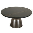 thumbnail image 1 of LeisureMod 30" Round Coffee Table with Sintered Stone Top and Black Powder-Coated Iron Rim Tempered Glass Pedestal Base No Assembly for Modern Home, Living Room Tully Collection in Grey/Black Stone, 1 of 8