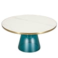 thumbnail image 1 of LeisureMod 30" Round Coffee Table with Sintered Stone Top and Brushed Gold Iron Rim Tempered Glass Pedestal Base No Assembly for Modern Home, Living Room Tully Collection in Blue/White Stone, 1 of 18