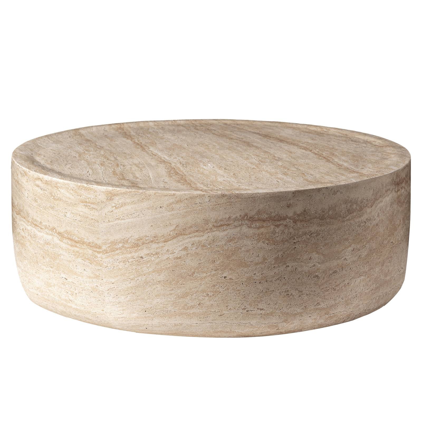 LeisureMod 32 Inches Round Coffee Table in Fiberstone Center Table for Indoor and Outdoor Use No Assembly for Modern Home, Living Room, Offices Sandy Collection, Travertine