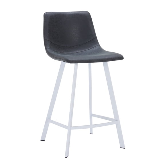 LeisureMod 35" Counter Stool Upholstered Leather Ergonomic Backrest Padded Seat Stainless Steel Base and Footrest for Dining Rooms, Kitchens, Home Bars Elland Collection in Charcoal Black