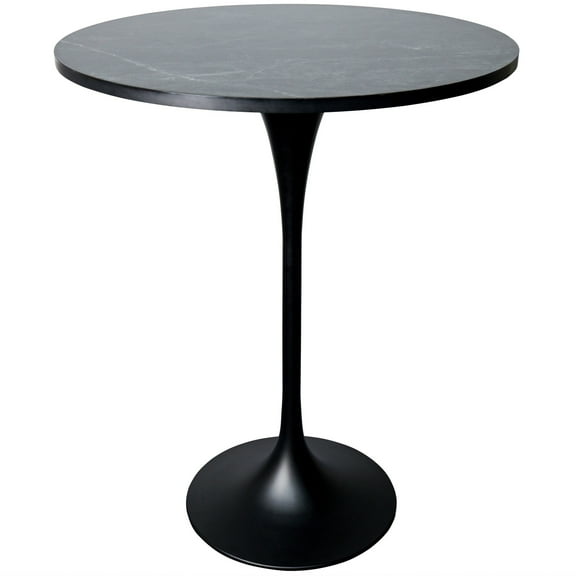 LeisureMod 36" Round Bar Height Dining Table with MDF Top Pub Table and Black Stainless Steel Pedestal Base for Modern Kitchen and Dining Room Verve Collection in Black Marbleized