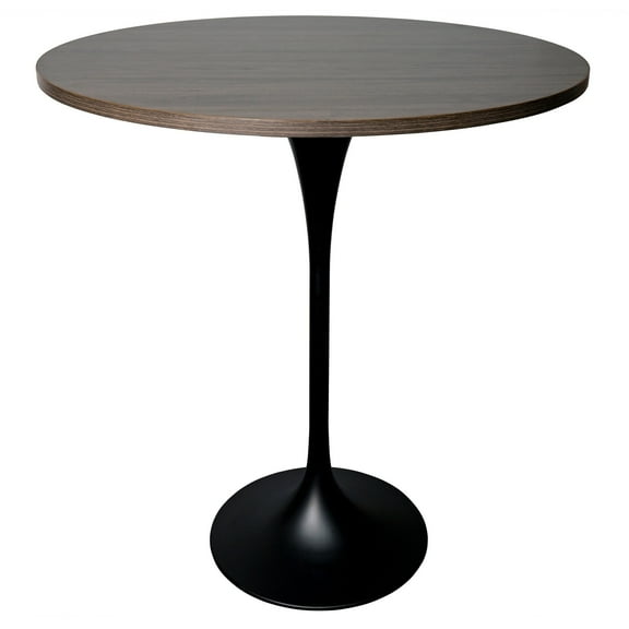 LeisureMod 36" Round Bar Height Dining Table with MDF Top Pub Table and Black Stainless Steel Pedestal Base for Modern Kitchen and Dining Room Verve Collection in Dark Walnut