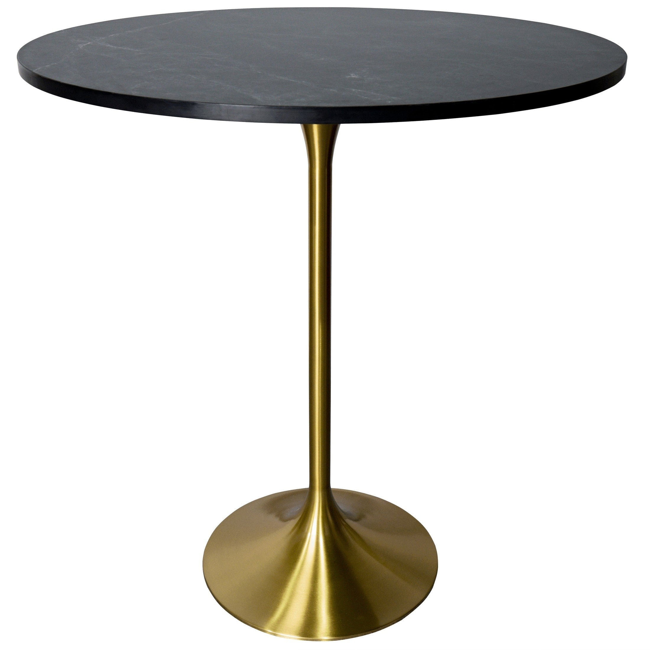 Round Black Marbleized MDF Bar Height Table with Gold Pedestal Base