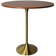 thumbnail image 1 of LeisureMod 36" Round Bar Height Dining Table with MDF Top Pub Table and Gold Stainless Steel Pedestal Base for Modern Kitchen and Dining Room Verve Collection in Cognac Brown, 1 of 7