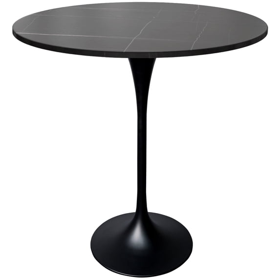 LeisureMod 36" Round Bar Height Dining Table with Sintered Stone Top Pub Table and Black Stainless Steel Pedestal Base for Modern Kitchen and Dining Room Verve Collection in Black Marbleized