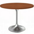 thumbnail image 1 of LeisureMod Verve 36" Round Dining Table, Mid-Century Modern MDF Top Dining Table with Silver Stainless Steel Pedestal Table Base for Kitchen and Dining Room, Cognac Brown, 1 of 10