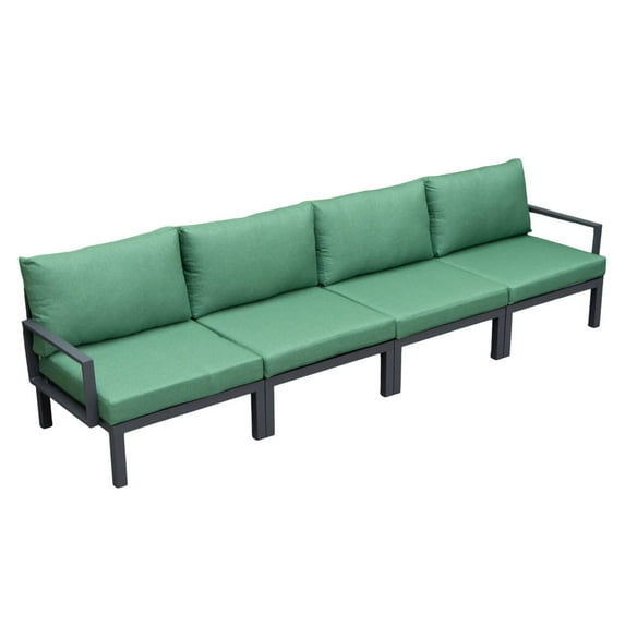 LeisureMod 4-Piece Patio Chair Upholstered in Polyester Sofa with Removable Cushion Covers and Powder-Coated Aluminum Frame for Modern Home, Backyard Garden Hamilton Collection in Green
