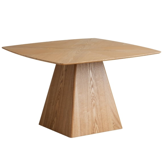 LeisureMod 47" Square Dining Table in Ash Wood Veneer with Tapered Rectangular Iron Pedestal Base Easy Assembly Seats 4 Person for Kitchen, Office, and Cafes Zephry Collection in Natural Wood