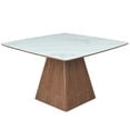 thumbnail image 1 of LeisureMod 47" Square Dining Table with Sintered Stone Top Ash Wood and Iron Pedestal Base Easy Assembly Seats 4 Person for Kitchen, Office, and Cafes Zephry Collection in White, 1 of 14