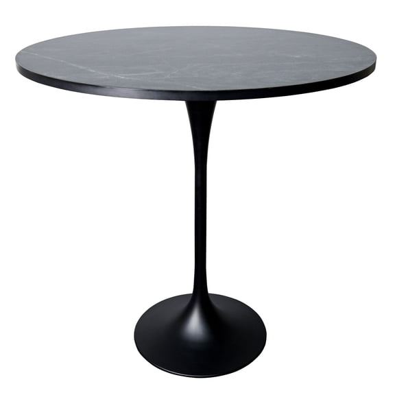LeisureMod 48" Round Bar Height Dining Table with MDF Top Pub Table and Black Stainless Steel Pedestal Base for Modern Kitchen and Dining Room Verve Collection in Black Marbleized