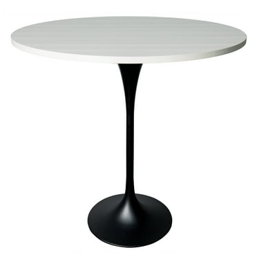LeisureMod 48" Round Bar Height Dining Table with MDF Top Pub Table and Black Stainless Steel Pedestal Base for Modern Kitchen and Dining Room Verve Collection in Light Natural Wood