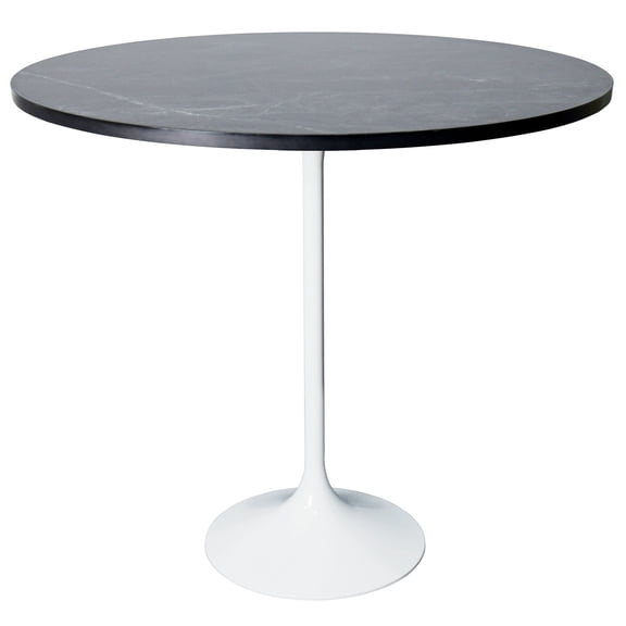 LeisureMod 48" Round Bar Height Dining Table with MDF Top Pub Table and White Stainless Steel Pedestal Base for Modern Kitchen and Dining Room Verve Collection in Black Marbleized