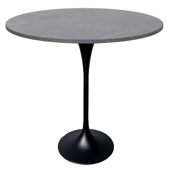LeisureMod 48" Round Bar Height Dining Table with Sintered Stone Top Pub Table and Black Stainless Steel Pedestal Base for Modern Kitchen and Dining Room Verve Collection in Marble Grey