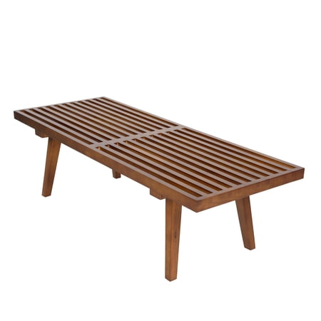 LeisureMod 48" Slatted Wooden Platform Bench – Rubberwood Frame, Beech Wood Legs, Modern Entryway & Living Room Seating – Inwood Collection