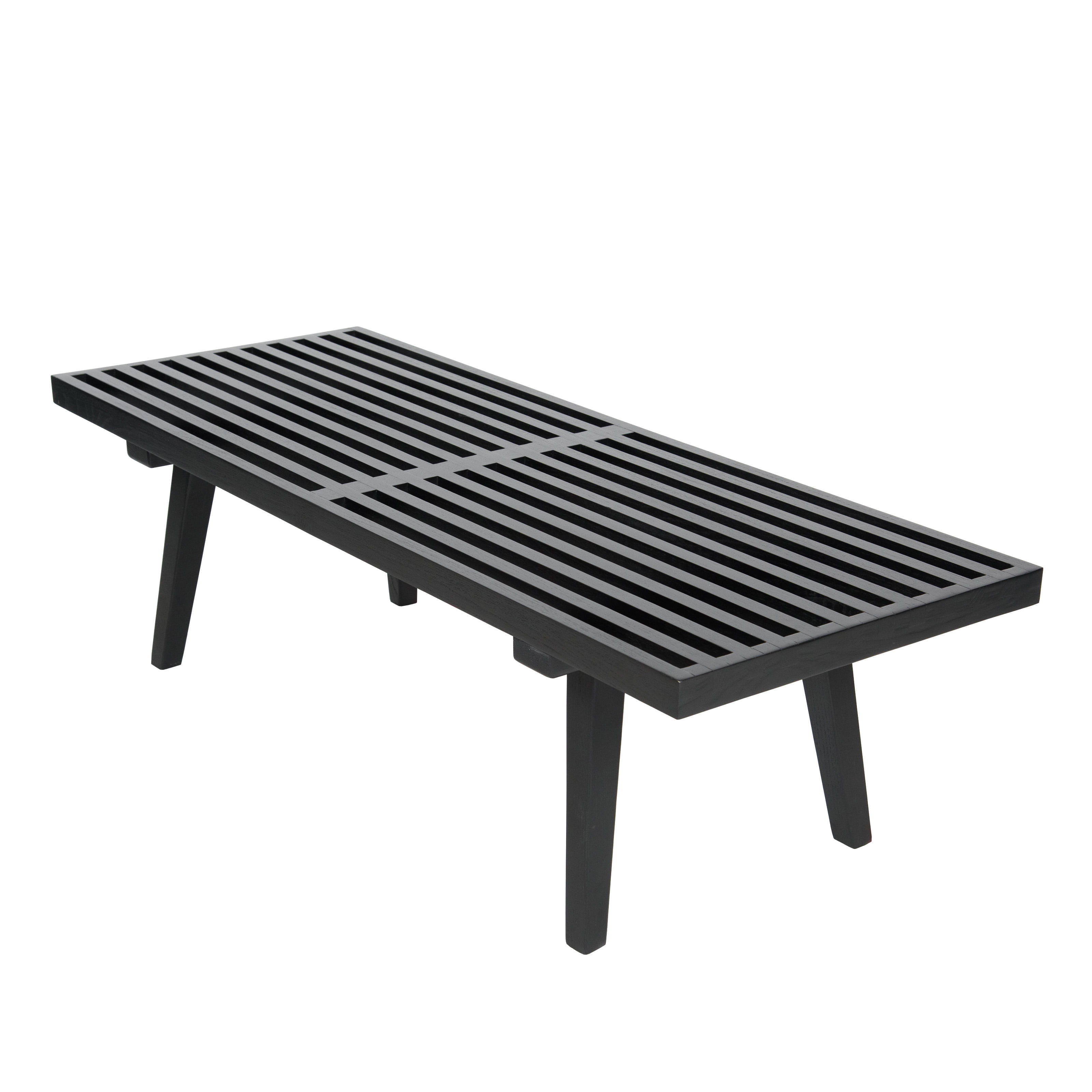 Modern Black Rubberwood Slatted Storage Bench, 48 inches