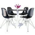 thumbnail image 1 of LeisureMod 5-Piece Dining Set 35" Round Dining Table with MDF Tabletop in White Iron 4 ABS Plastic Side Chair with Chrome Eiffel Base for Modern Home, Kitchen Bristol Series in Transparent Black, 1 of 10