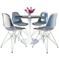 thumbnail image 1 of LeisureMod 5-Piece Dining Set 35" Round Dining Table with MDF Tabletop in White Iron 4 ABS Plastic Side Chair with Chrome Eiffel Base for Modern Home, Kitchen Bristol Series in Clear, 1 of 10