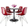 thumbnail image 1 of LeisureMod 5-Piece Dining Set with 35" Round MDF Top Table with Black Iron Base and 4 ABS Plastic Side Chair with Chrome Eiffel Design for Modern Home Bristol Collection in Transparent Red, 1 of 11